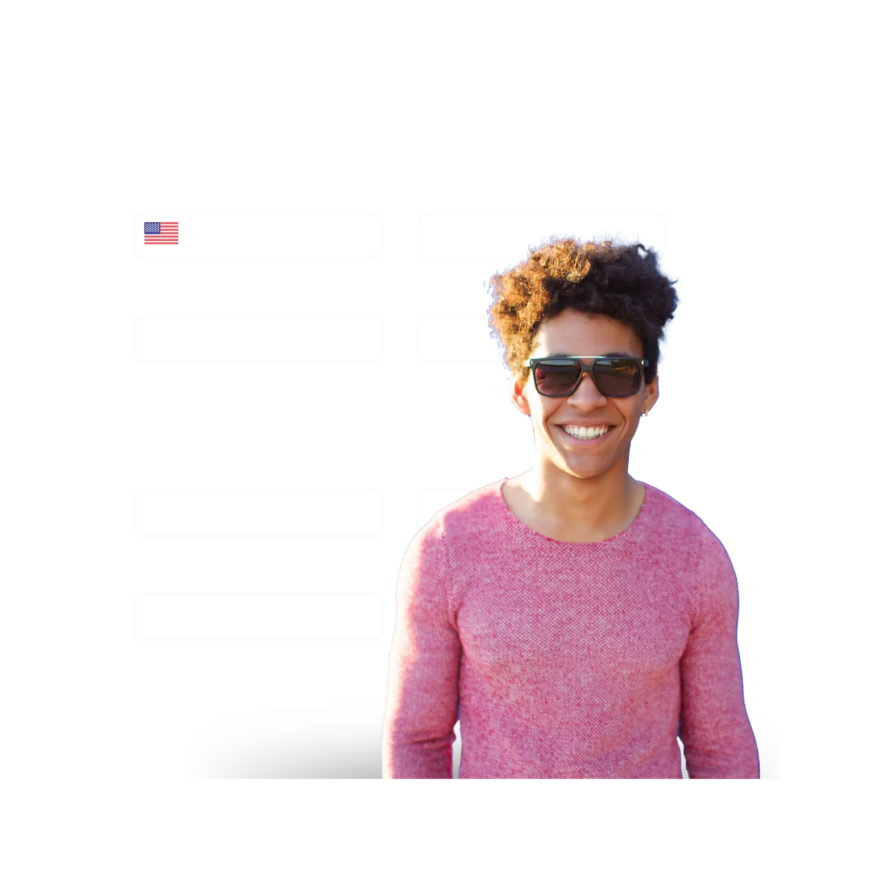 man with pink jumper and user details in the background