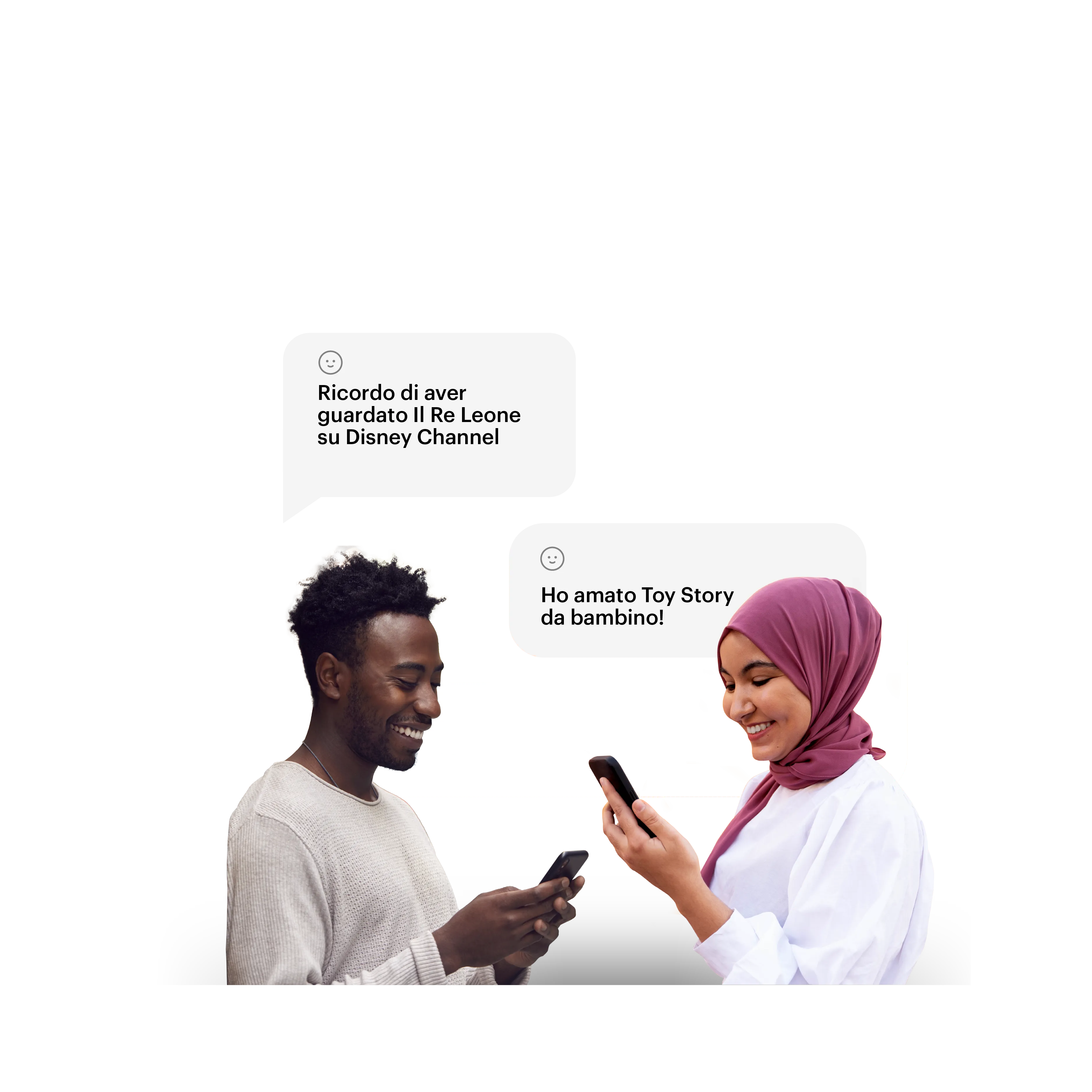 two people messaging and their texts pop up in the background